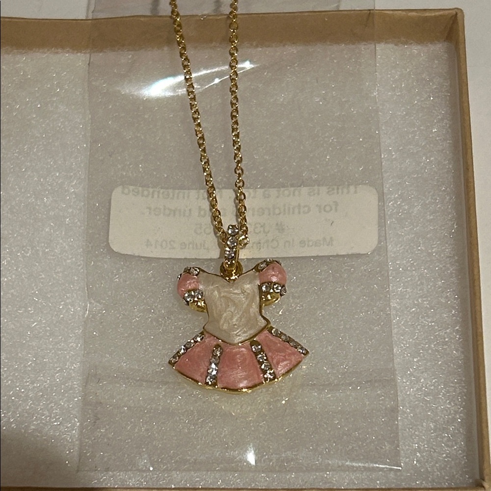 Chasing Fireflies Gold Necklace with Pink Ballet Dress Pendant